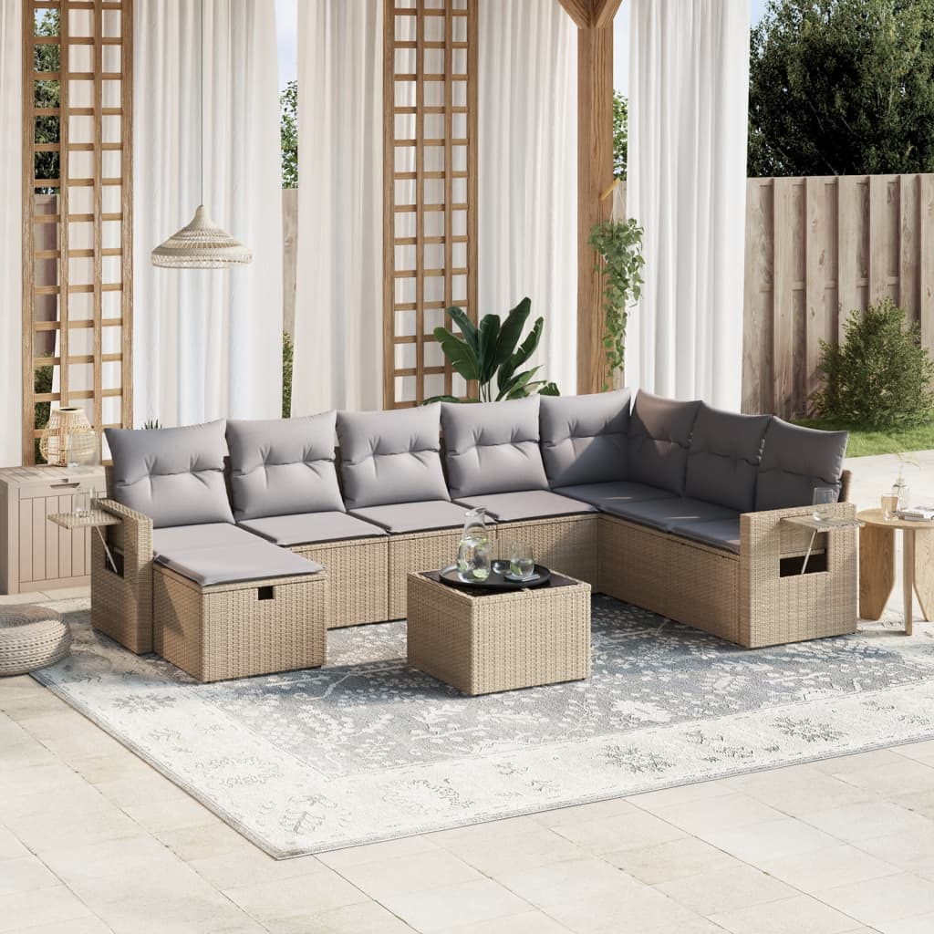 Set Divano da Giardino 9 pz con Cuscini Beige Misto Polyrattan - homemem39