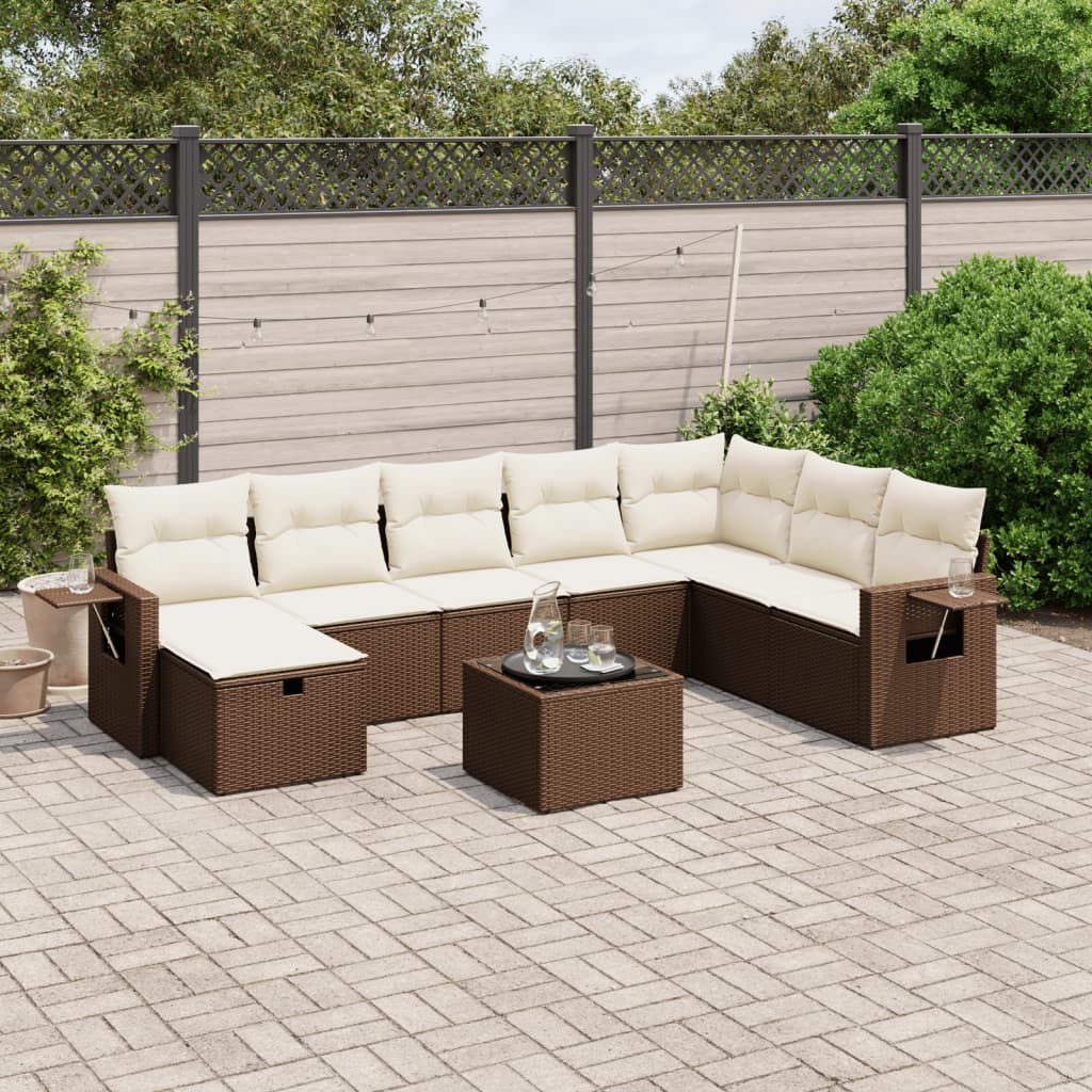 Set Divani da Giardino 9pz con Cuscini Marrone in Polyrattan - homemem39