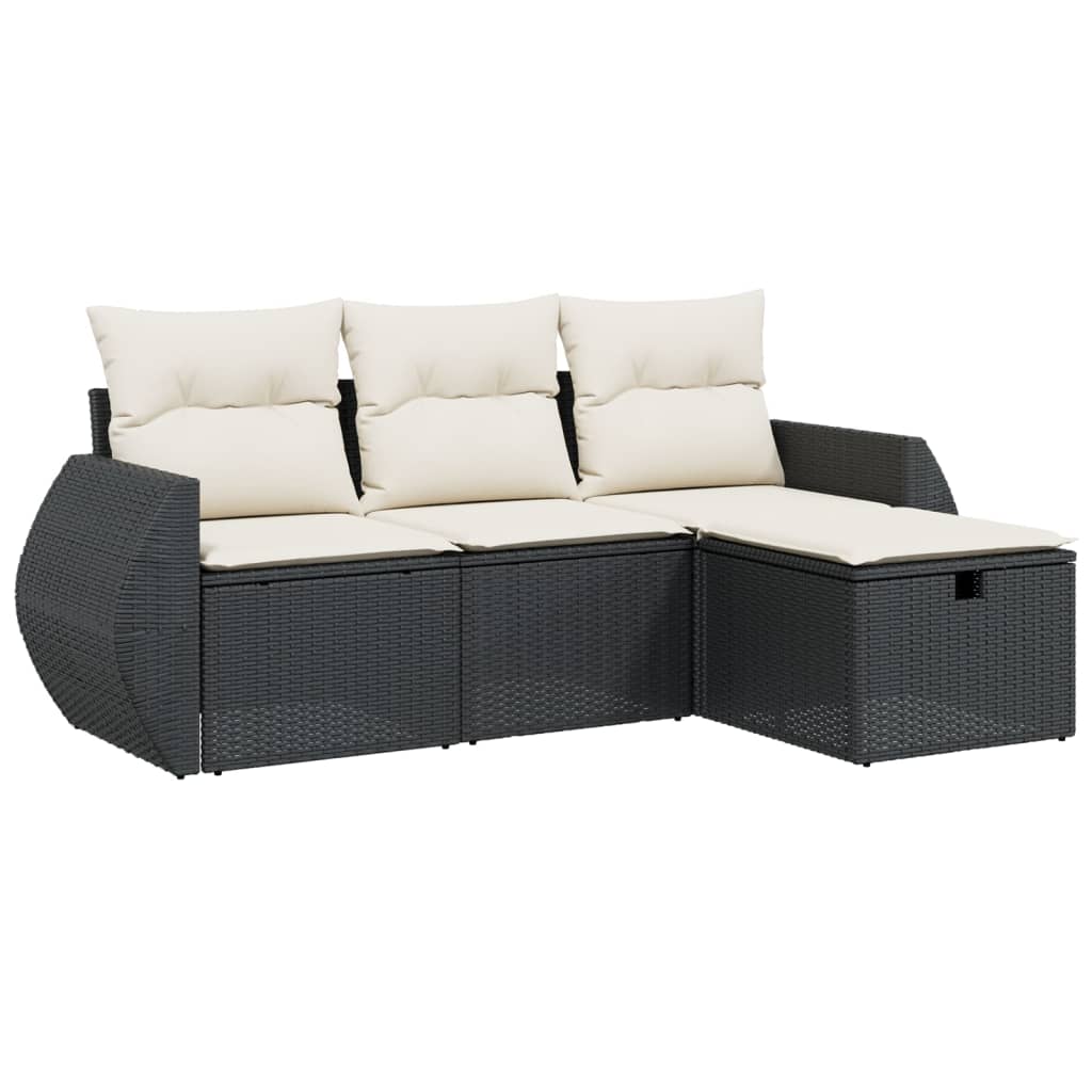 Set Divani da Giardino 4 pz con Cuscini Nero in Polyrattan - homemem39
