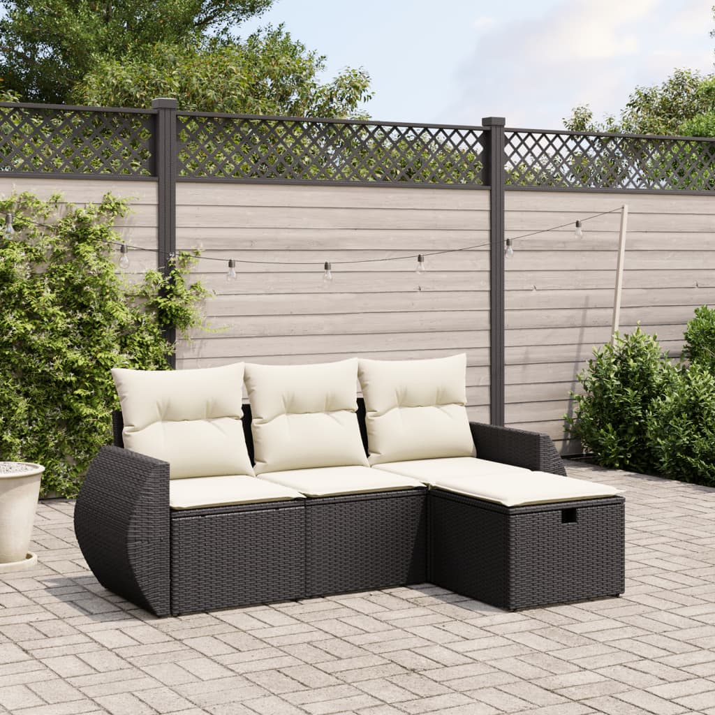 Set Divani da Giardino 4 pz con Cuscini Nero in Polyrattan - homemem39