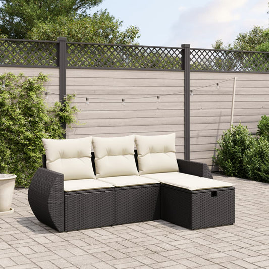 Set Divani da Giardino 4 pz con Cuscini Nero in Polyrattan - homemem39