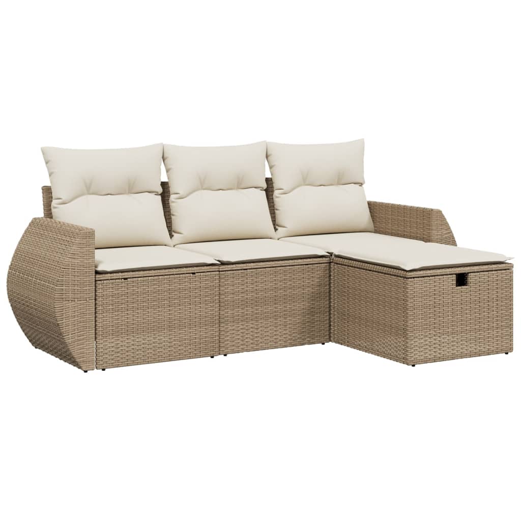 Set Divano da Giardino 4 pz con Cuscini Beige in Polyrattan - homemem39