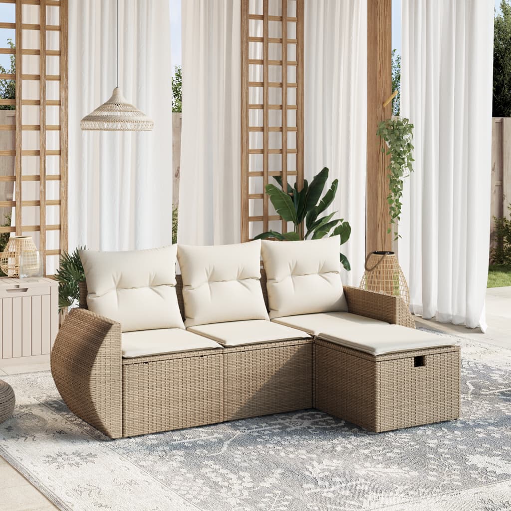 Set Divano da Giardino 4 pz con Cuscini Beige in Polyrattan - homemem39