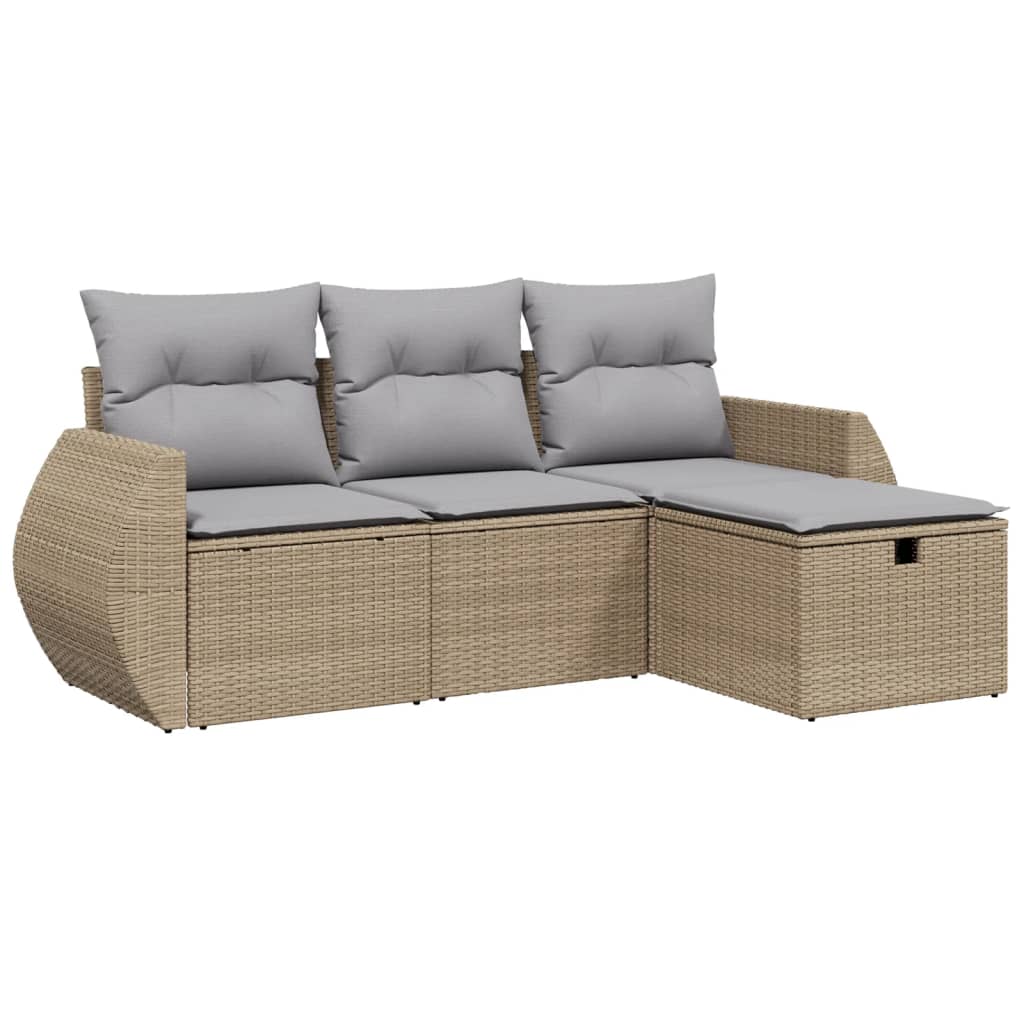 Set Divano da Giardino 4 pz con Cuscini Beige Misto Polyrattan - homemem39
