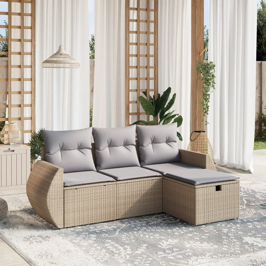 Set Divano da Giardino 4 pz con Cuscini Beige Misto Polyrattan - homemem39