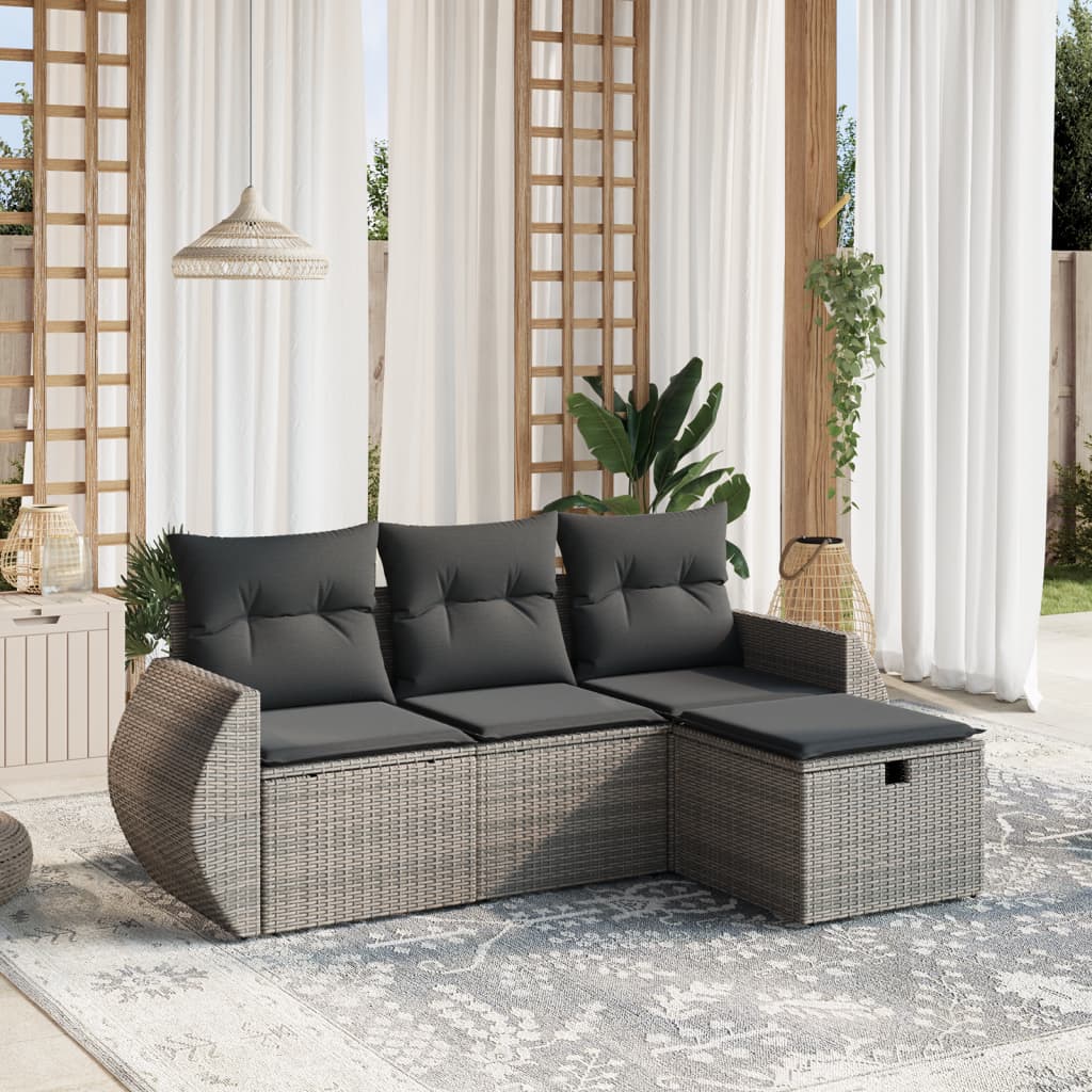 Set Divani da Giardino 4 pz con Cuscini in Polyrattan Grigio | homemem39