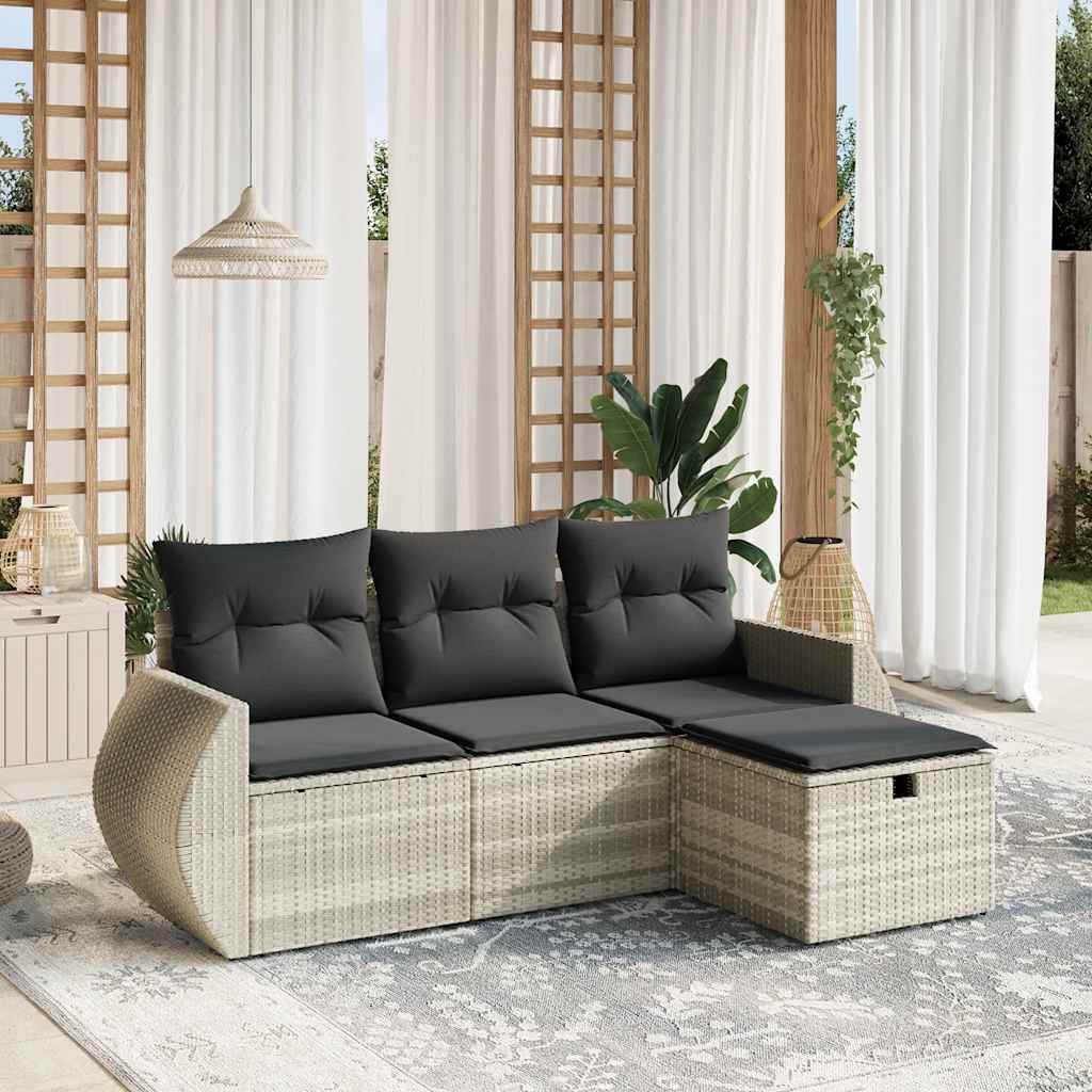 Set Divano da Giardino 4pz con Cuscini Grigio Chiaro Polyrattan - homemem39