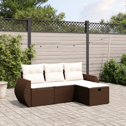 Set Divano da Giardino 4 pz con Cuscini Marrone in Polyrattan - homemem39