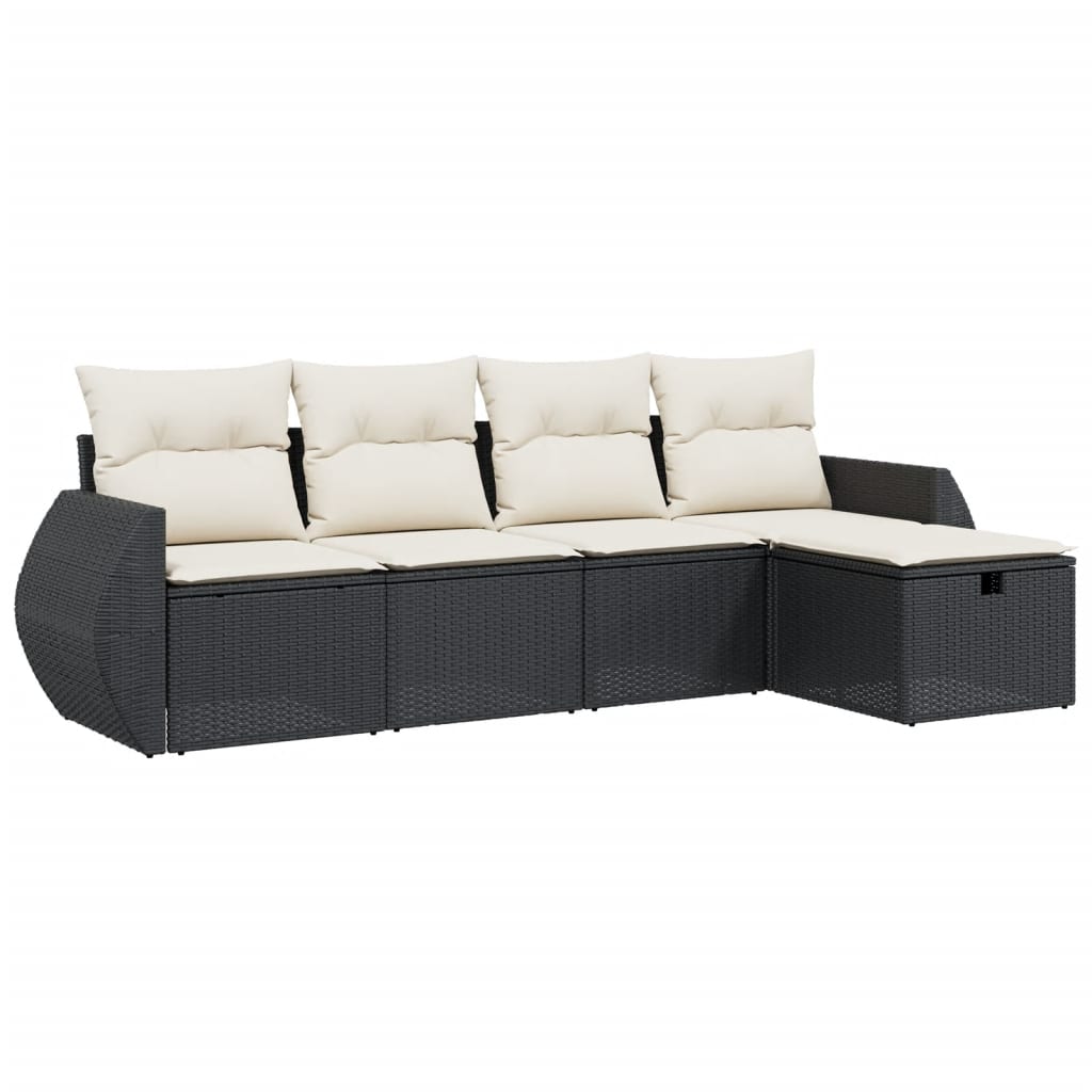 Set Divani da Giardino 5 pz con Cuscini in Polyrattan Nero - homemem39