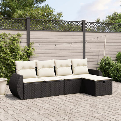 Set Divani da Giardino 5 pz con Cuscini in Polyrattan Nero - homemem39