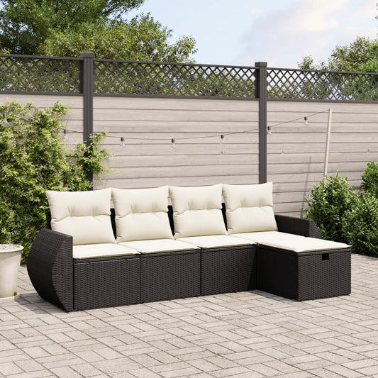 Set Divani da Giardino 5 pz con Cuscini in Polyrattan Nero - homemem39