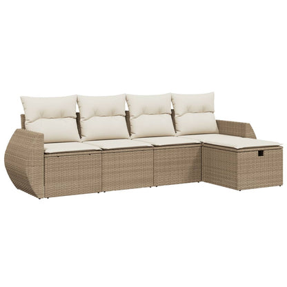 Set Divano da Giardino 5 pz con Cuscini Beige in Polyrattan - homemem39