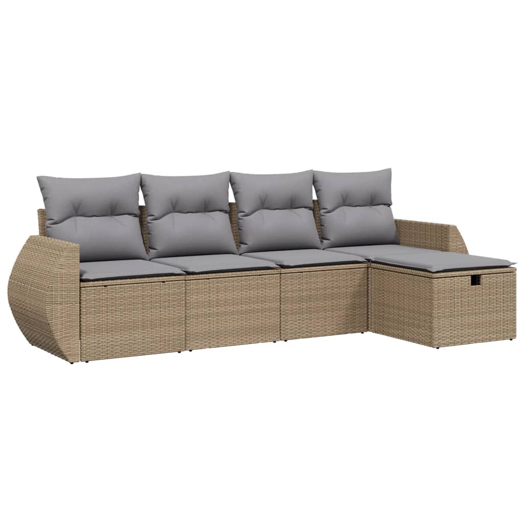 Set Divano da Giardino 5 pz con Cuscini Beige Misto Polyrattan - homemem39