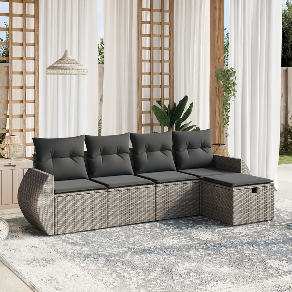 Set Divano da Giardino 5 pz con Cuscini Grigio in Polyrattan | homemem39