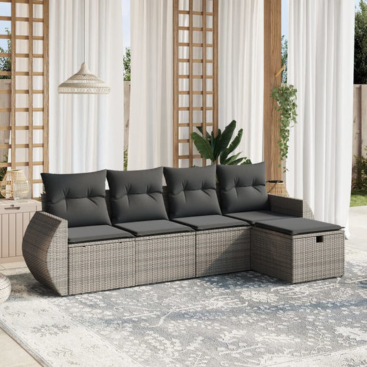 Set Divano da Giardino 5 pz con Cuscini Grigio in Polyrattan - homemem39