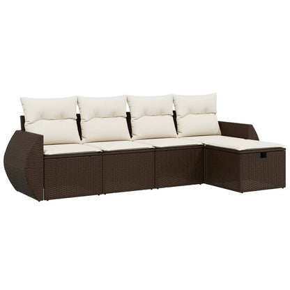 Set Divano da Giardino 5 pz con Cuscini Marrone in Polyrattan - homemem39