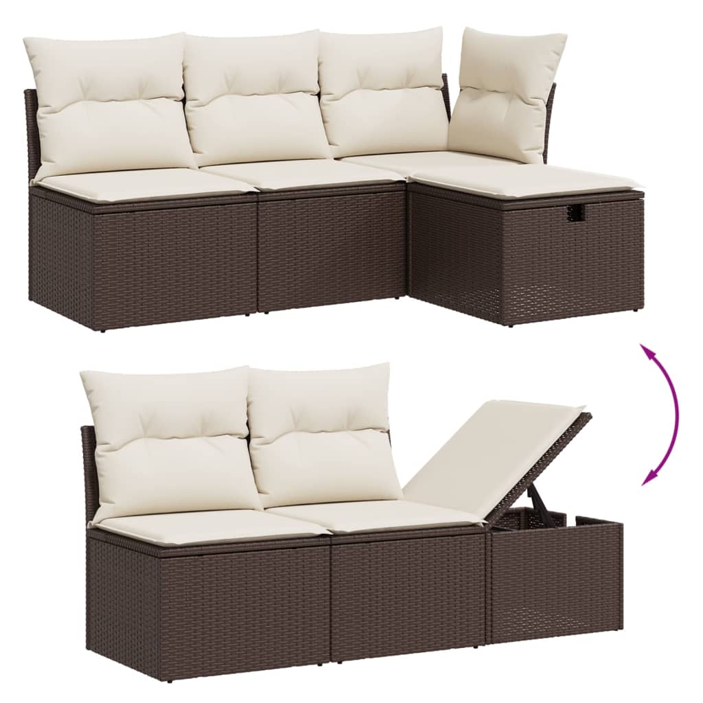 Set Divano da Giardino 5 pz con Cuscini Marrone in Polyrattan - homemem39