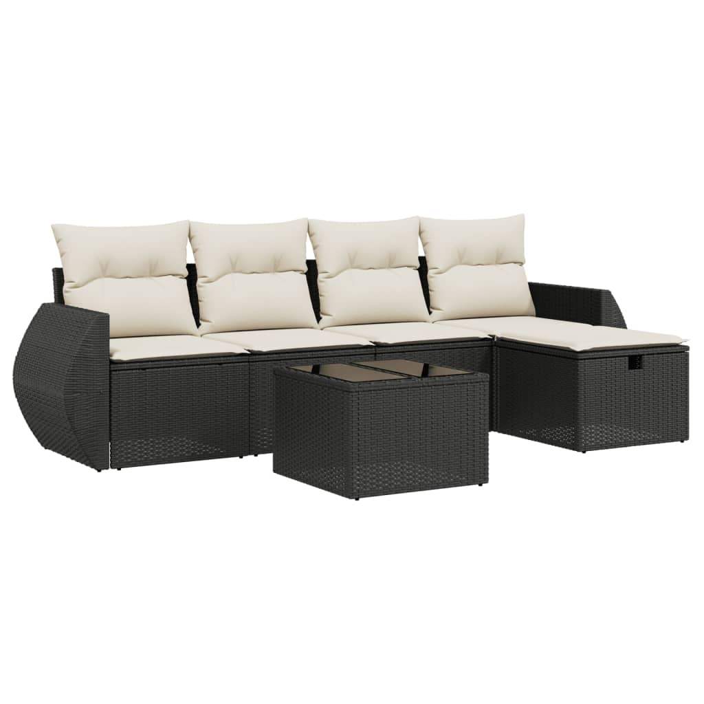 Set Divano da Giardino 6 pz con Cuscini Nero in Polyrattan - homemem39