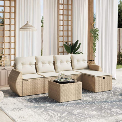 Set Divano da Giardino 6 pz con Cuscini Beige in Polyrattan - homemem39