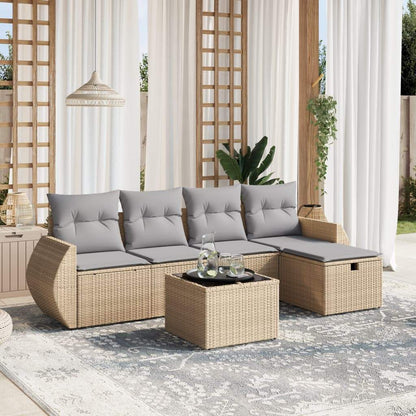 Set Divano da Giardino 6 pz con Cuscini Beige Misto Polyrattan - homemem39