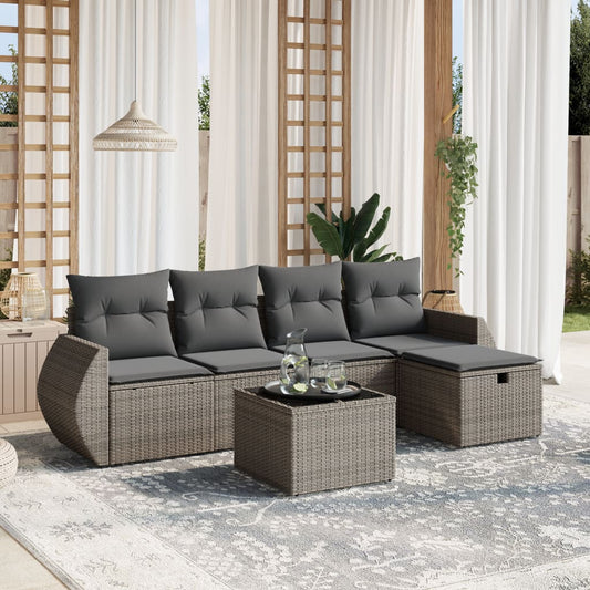 Set Divano da Giardino 6 pz con Cuscini Grigio in Polyrattan - homemem39