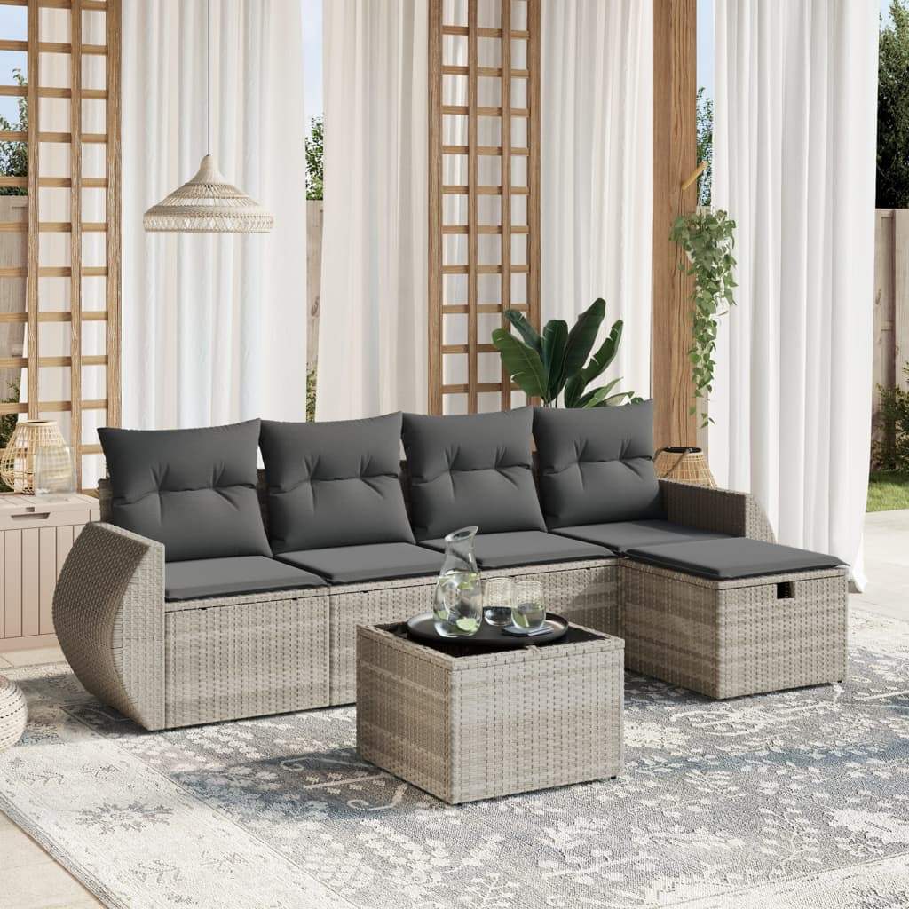 Set Divano da Giardino 6pz con Cuscini Grigio Chiaro Polyrattan - homemem39