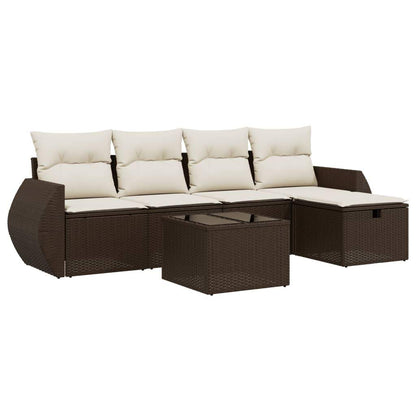 Set Divano da Giardino 6 pz con Cuscini Marrone in Polyrattan - homemem39