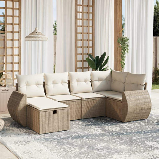 Set Divano da Giardino 6 pz con Cuscini Beige in Polyrattan - homemem39