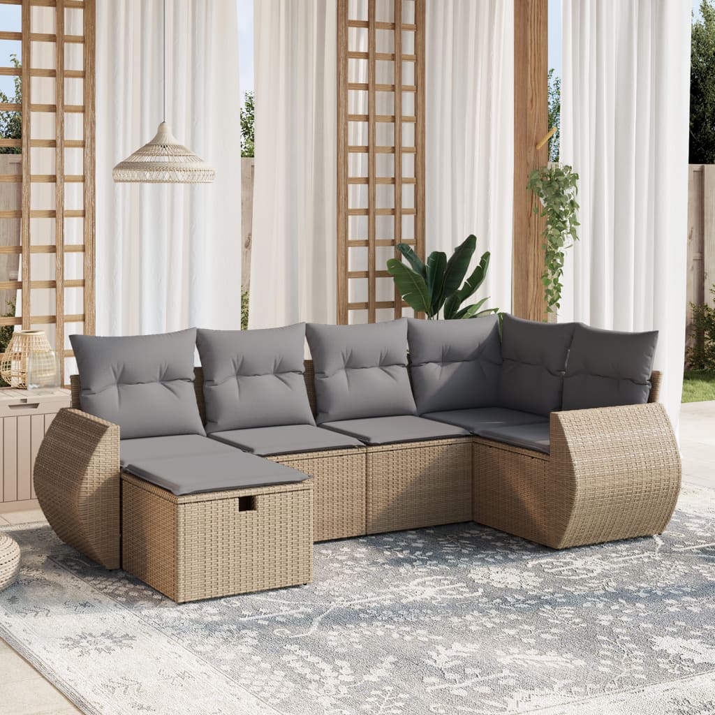 Set Divano da Giardino 6 pz con Cuscini Beige Misto Polyrattan - homemem39