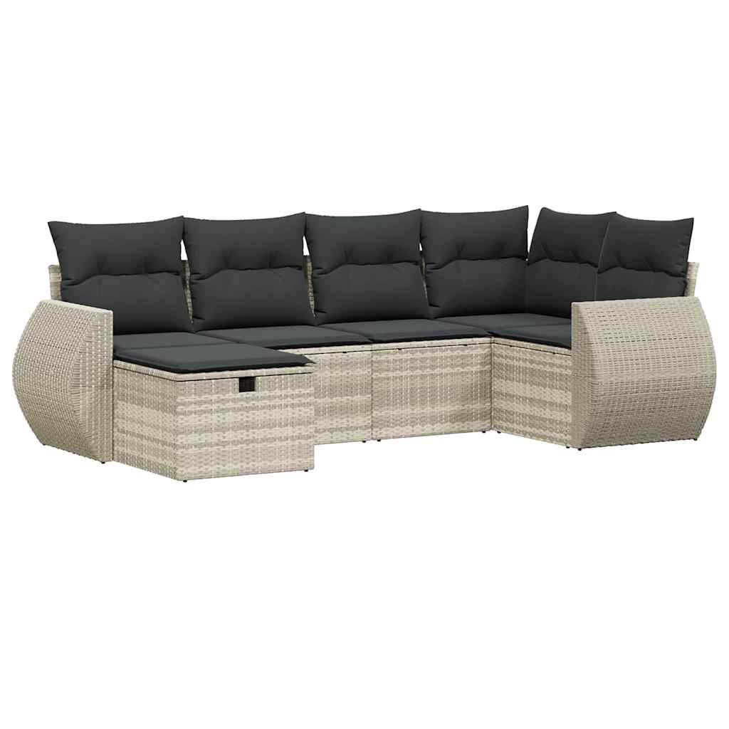 Set Divano da Giardino 6pz con Cuscini Grigio Chiaro Polyrattan - homemem39