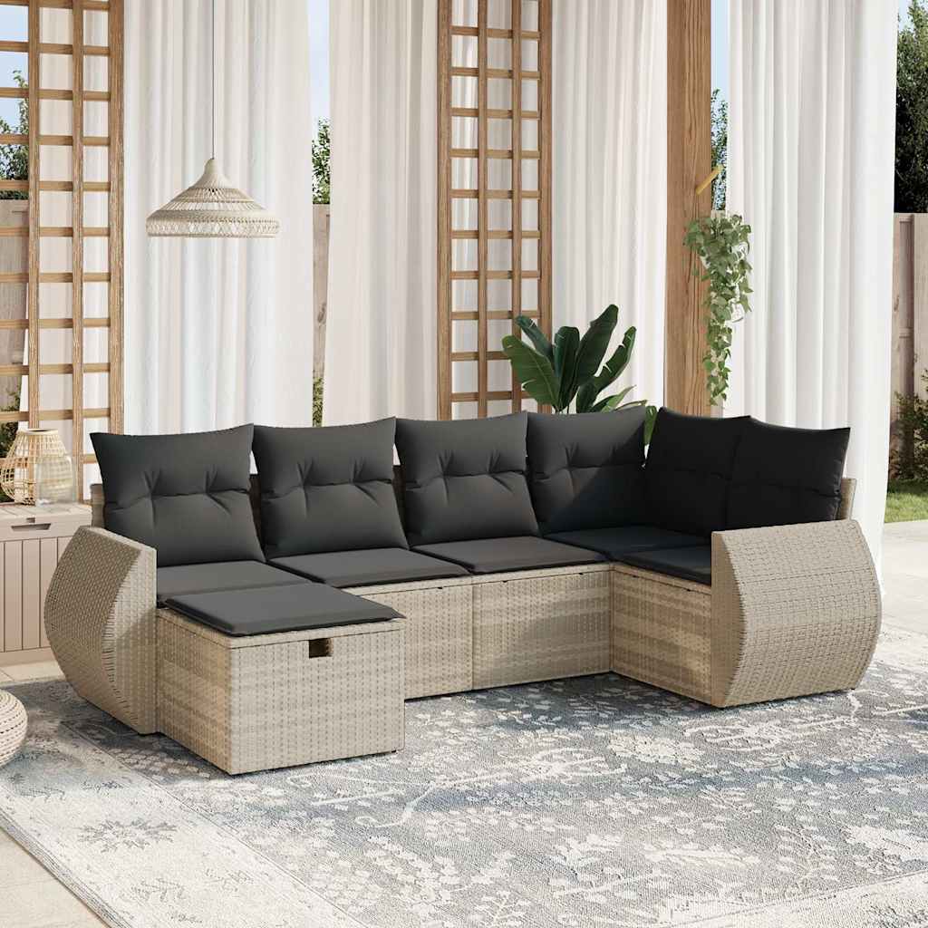 Set Divano da Giardino 6pz con Cuscini Grigio Chiaro Polyrattan - homemem39