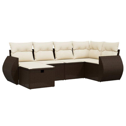 Set Divano da Giardino 6 pz con Cuscini Marrone in Polyrattan - homemem39