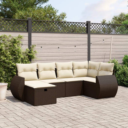 Set Divano da Giardino 6 pz con Cuscini Marrone in Polyrattan - homemem39