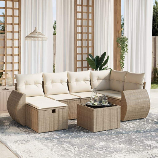 Set Divani da Giardino 7 pz con Cuscini Beige in Polyrattan - homemem39