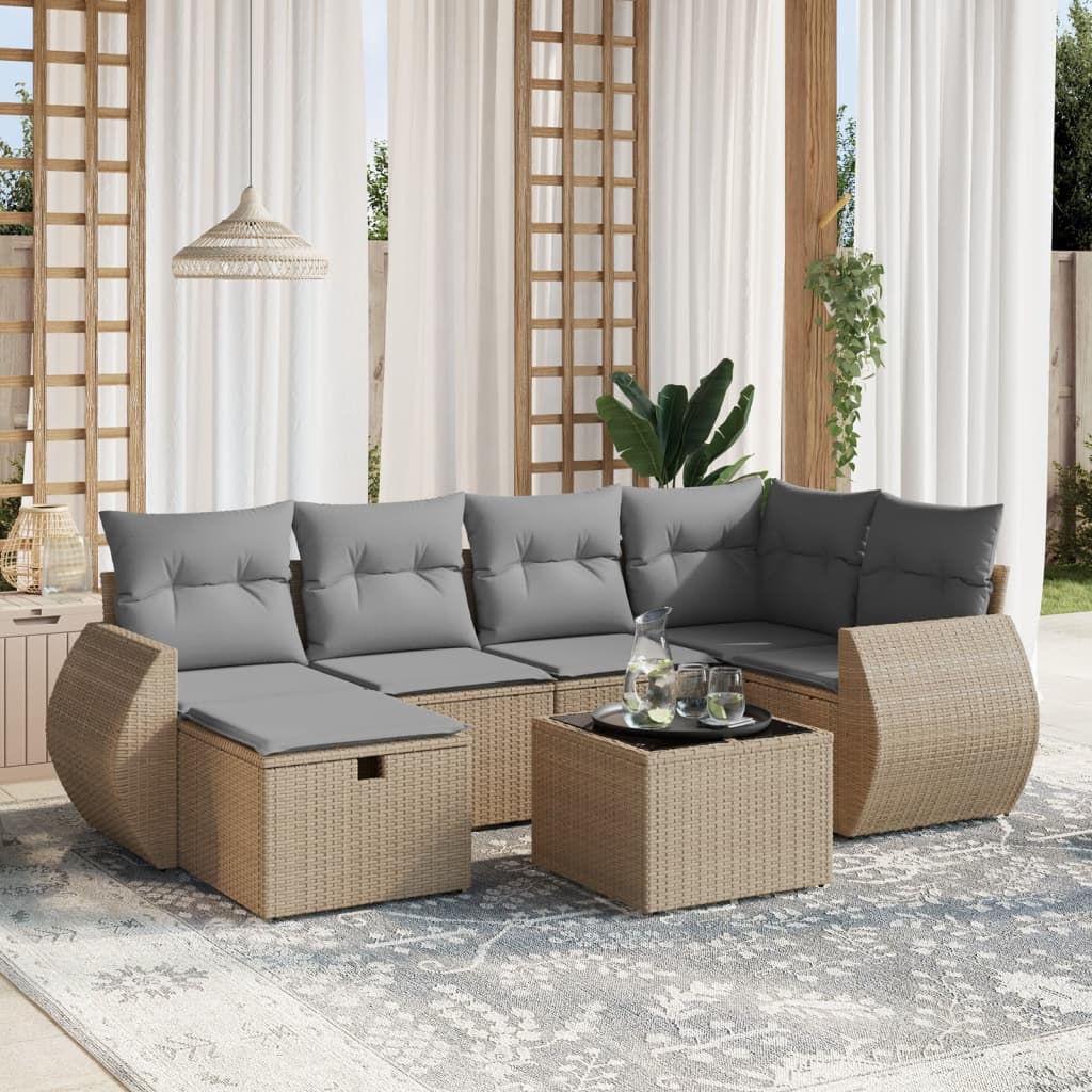 Set Divano da Giardino 7 pz con Cuscini Beige Misto Polyrattan - homemem39