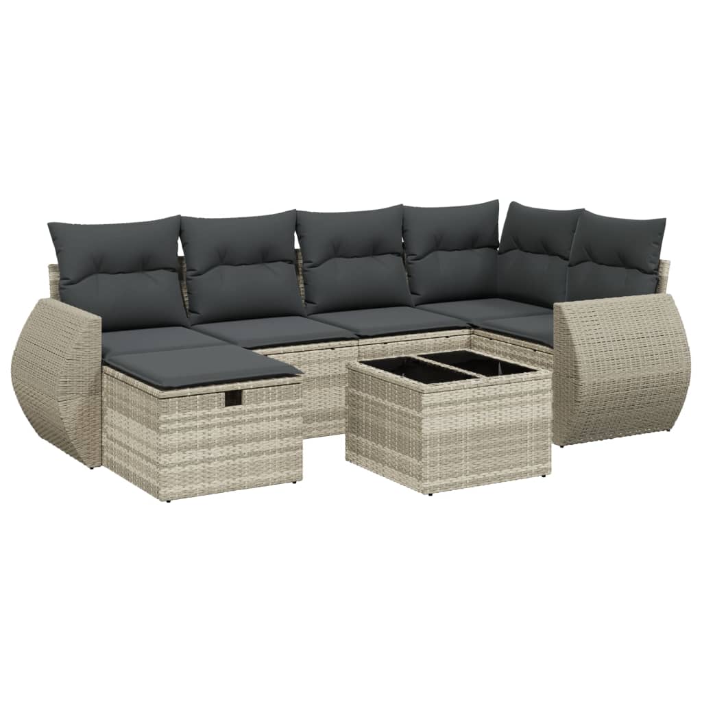 Set Divani da Giardino 7pz con Cuscini Grigio Chiaro Polyrattan - homemem39