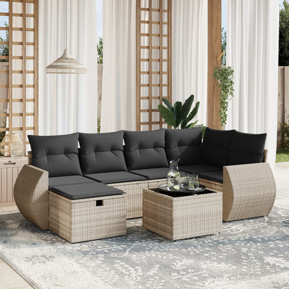 Set Divani da Giardino 7pz con Cuscini Grigio Chiaro Polyrattan - homemem39