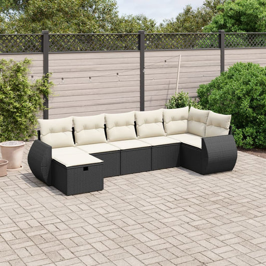 Set Divani da Giardino con Cuscini 7pz Nero Polyrattan - homemem39