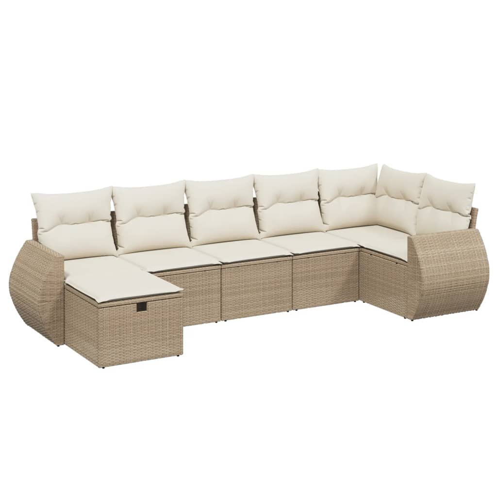 Set Divani da Giardino 7 pz con Cuscini Beige in Polyrattan | homemem39