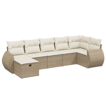 Set Divani da Giardino 7 pz con Cuscini Beige in Polyrattan | homemem39