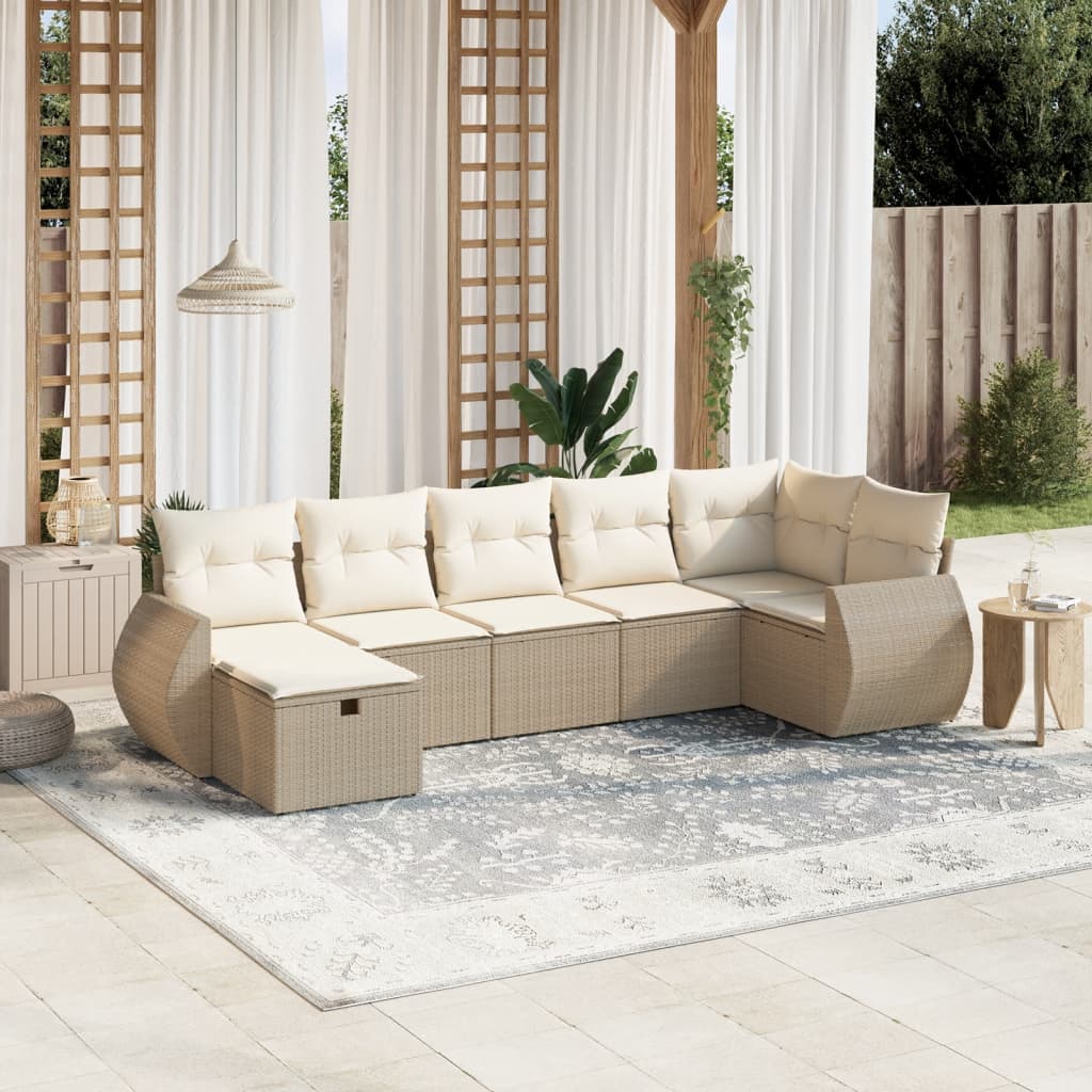 Set Divani da Giardino 7 pz con Cuscini Beige in Polyrattan - homemem39
