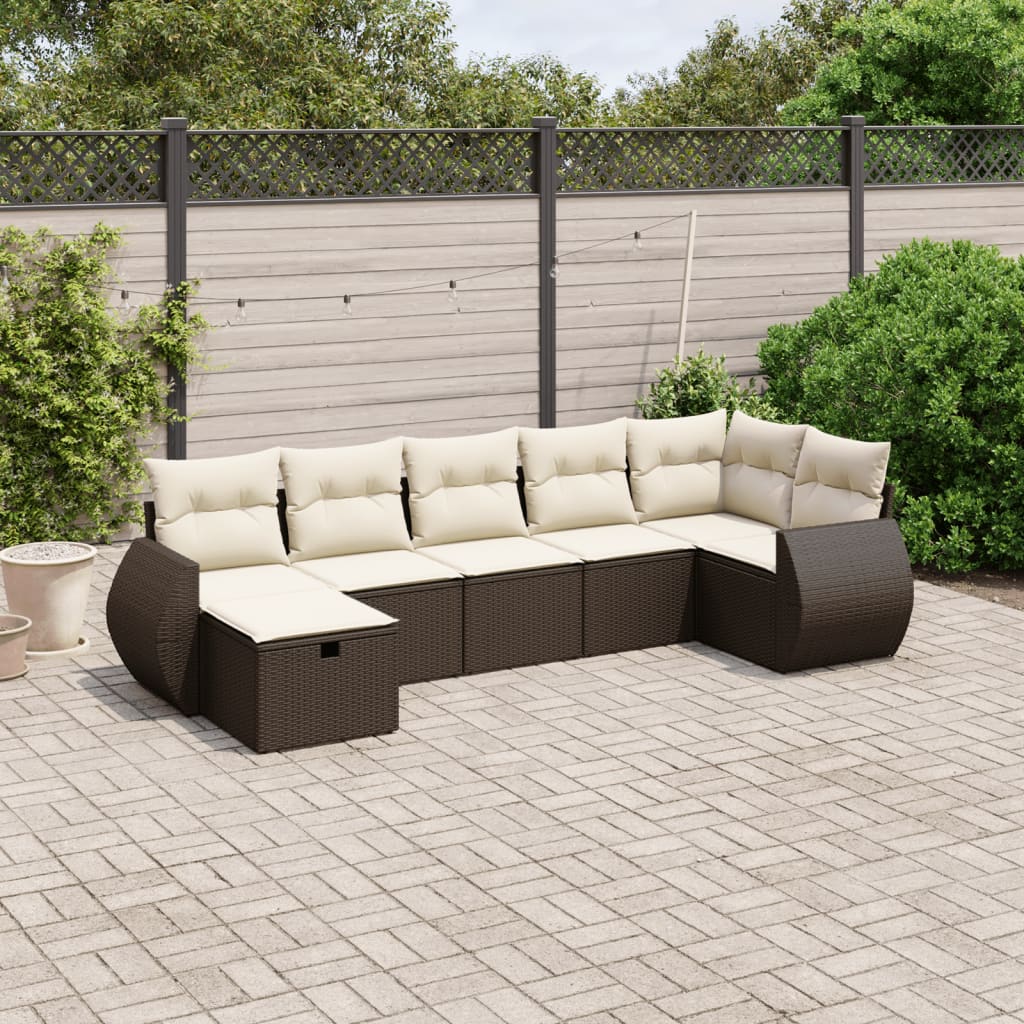 Set Divani da Giardino 7 pz con Cuscini Marrone in Polyrattan - homemem39