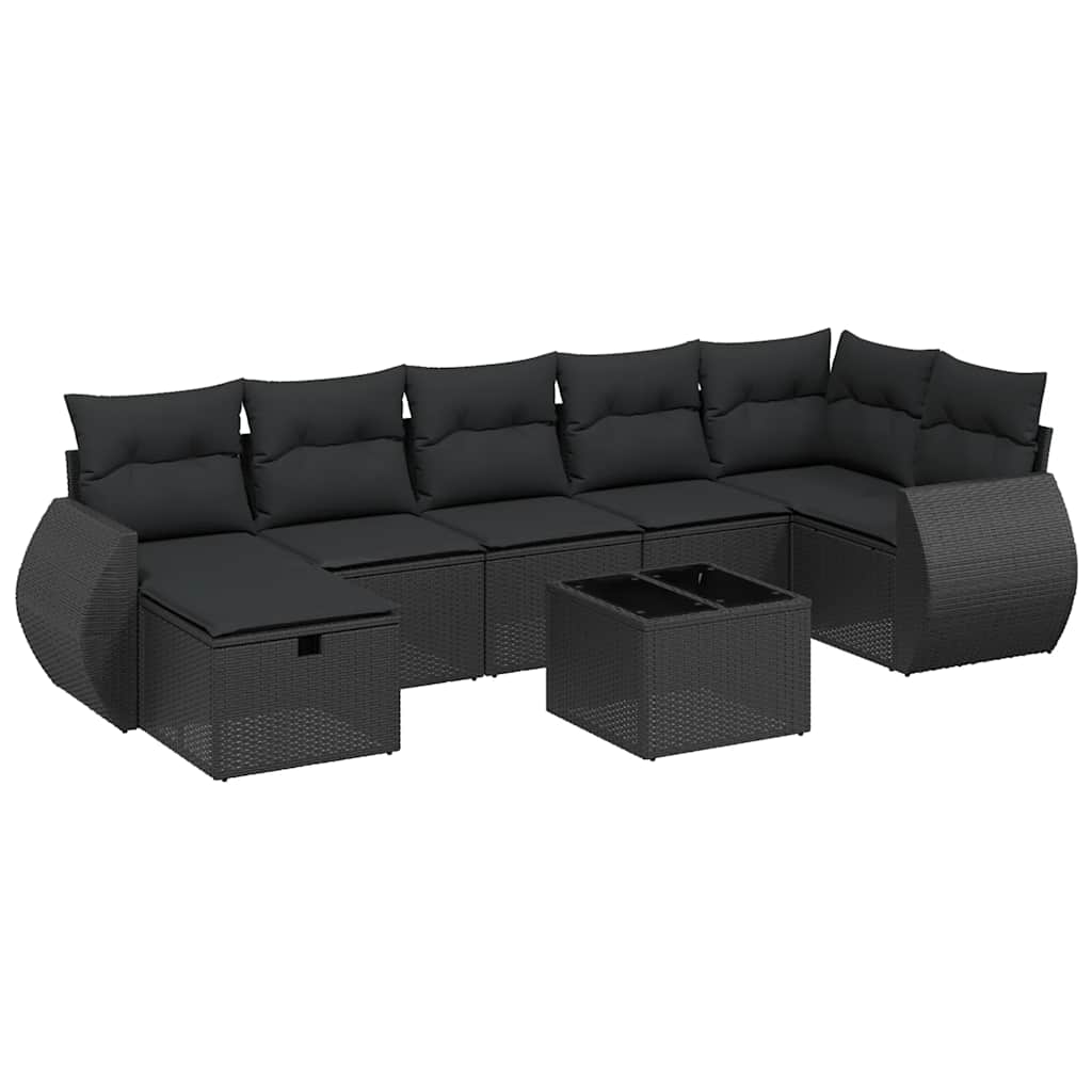 Set Divani da Giardino con Cuscini 8 pz Nero in Polyrattan | homemem39
