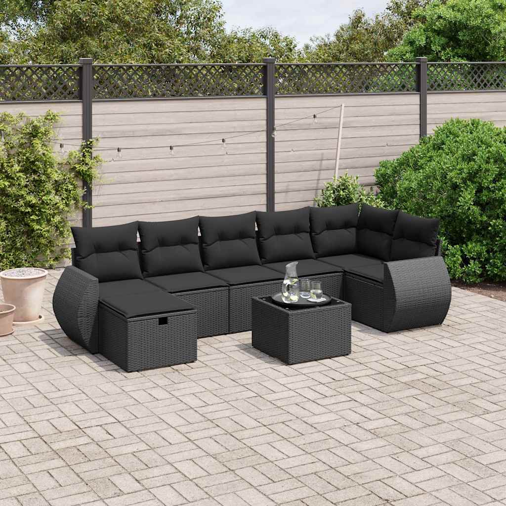 Set Divani da Giardino con Cuscini 8 pz Nero in Polyrattan | homemem39