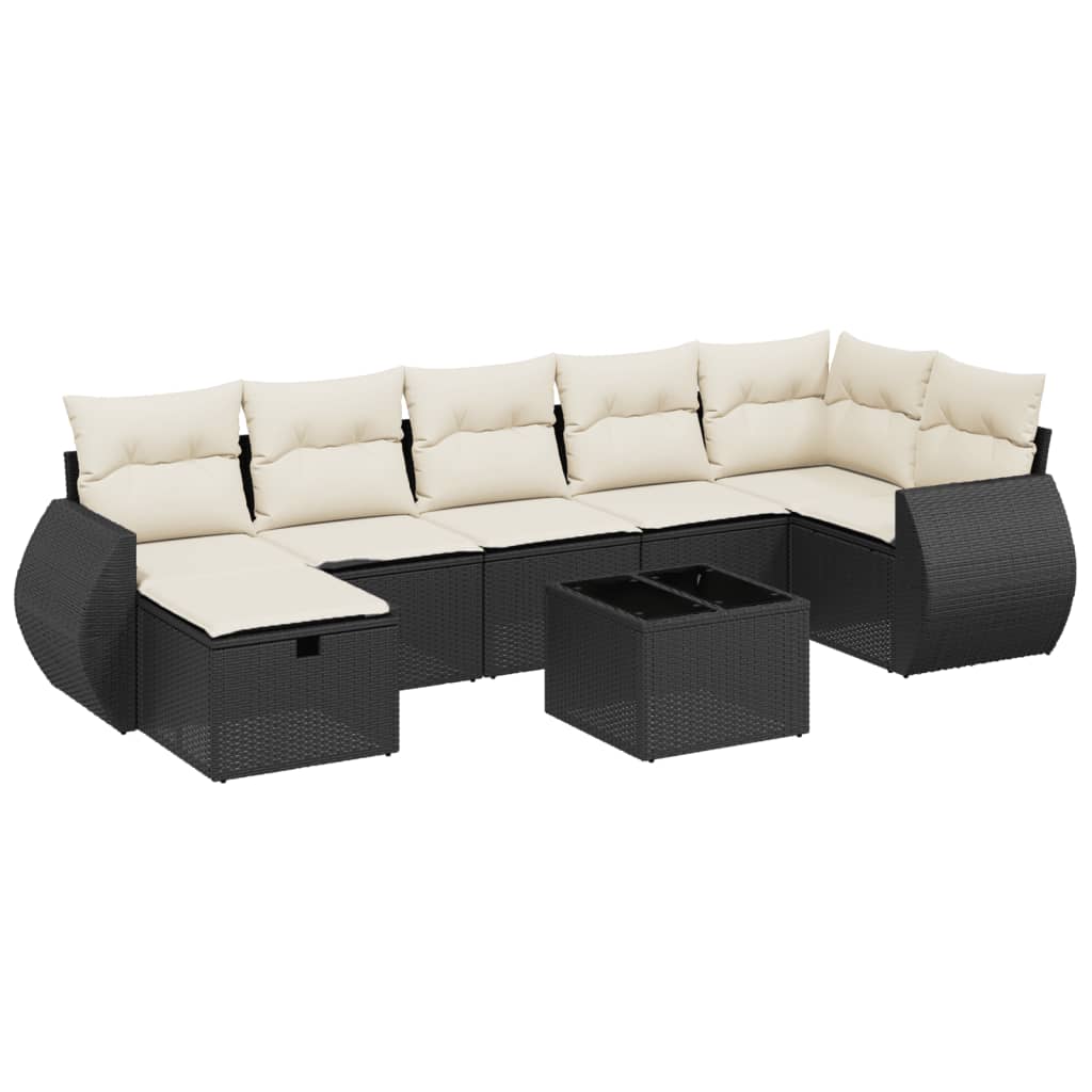 Set Divani da Giardino con Cuscini 8 pz Nero in Polyrattan | homemem39