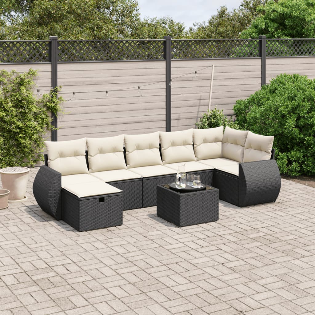 Set Divani da Giardino con Cuscini 8 pz Nero in Polyrattan - homemem39
