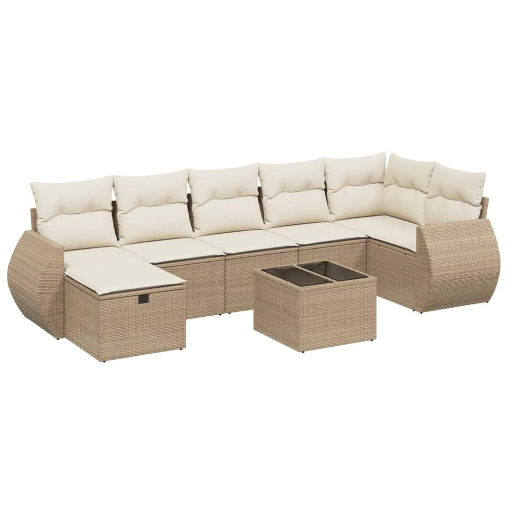Set Divano da Giardino 8 pz con Cuscini Beige in Polyrattan | homemem39