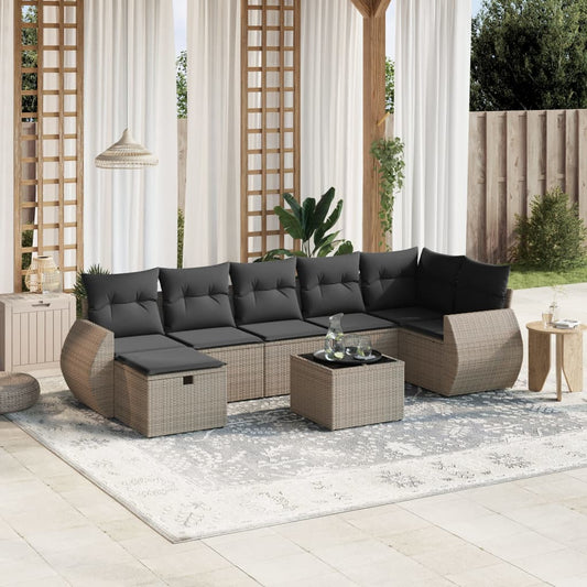 Set Divano da Giardino 8 pz con Cuscini Grigio in Polyrattan - homemem39