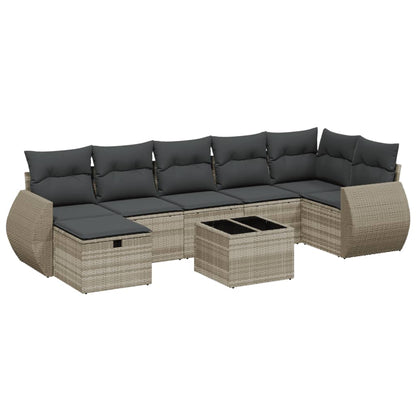 Set Divano da Giardino 8pz con Cuscini Grigio Chiaro Polyrattan - homemem39