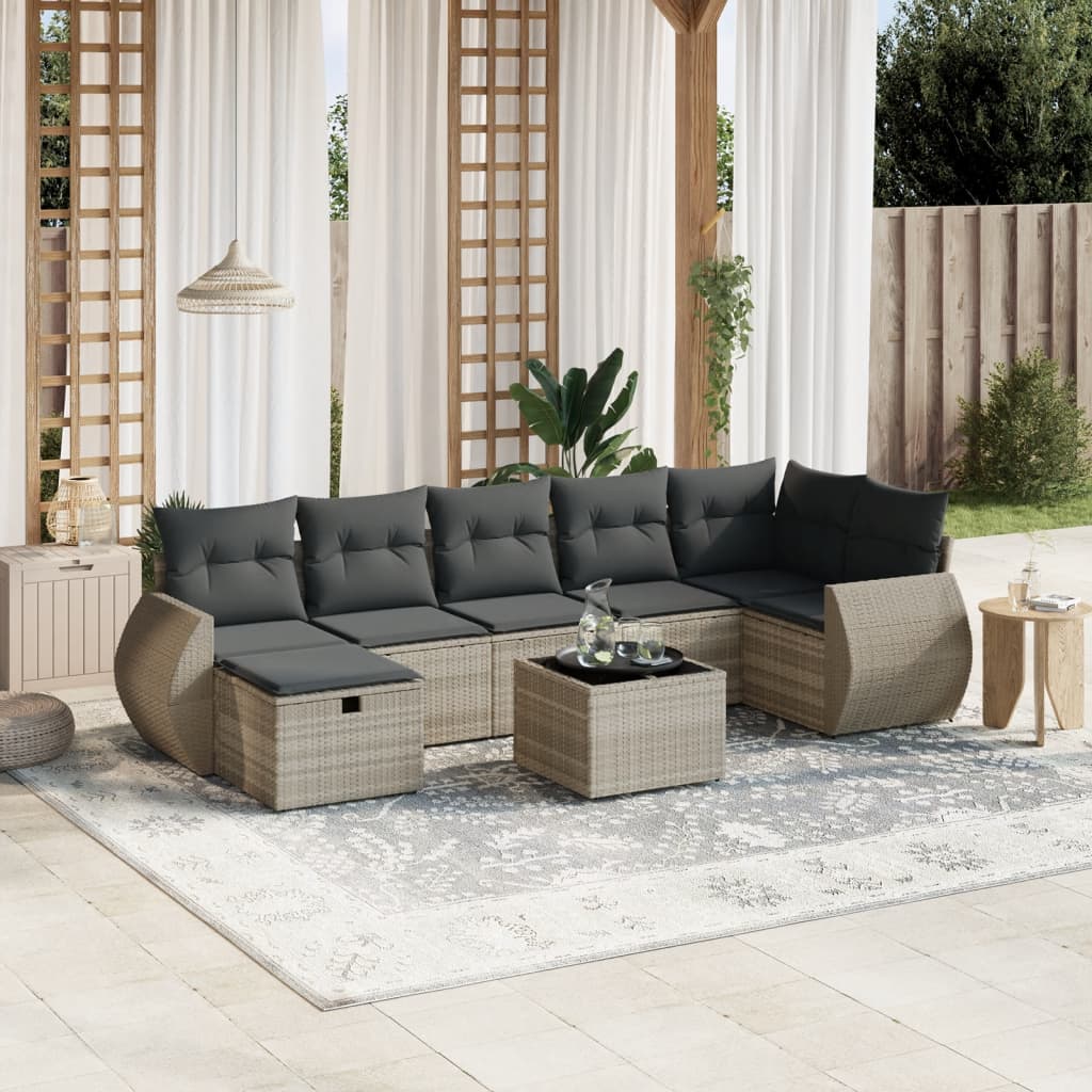 Set Divano da Giardino 8pz con Cuscini Grigio Chiaro Polyrattan - homemem39